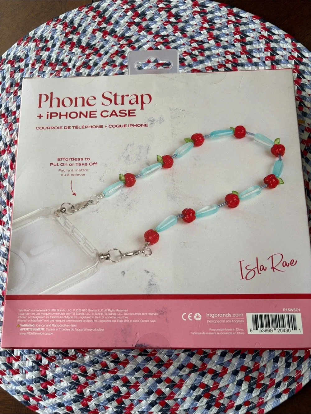 Isla Rae Apple Beaded Phone Strap & Clear iPhone Case in Red & Light Blue bn